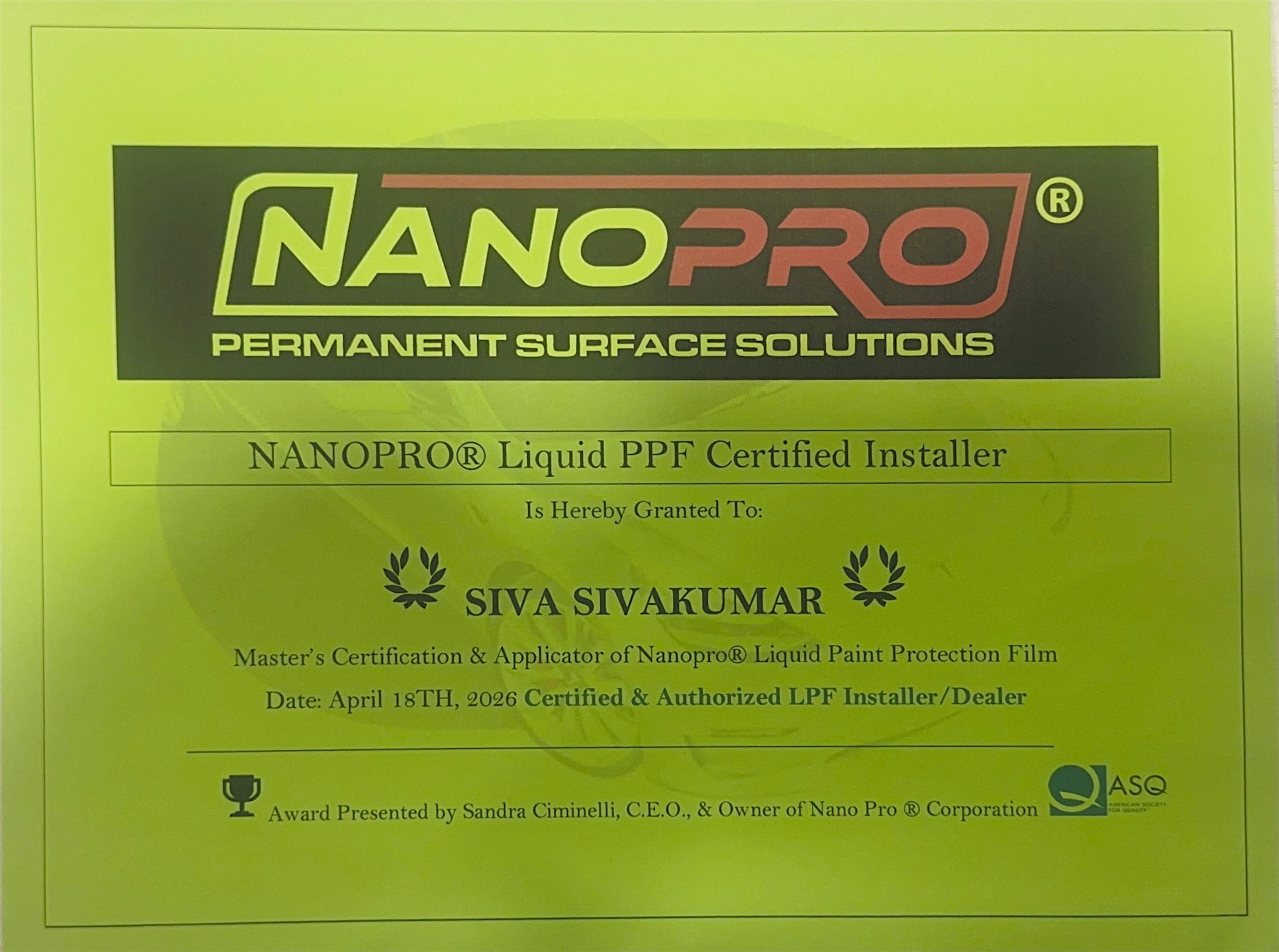 Nano Pro Certified — SPS Auto Care